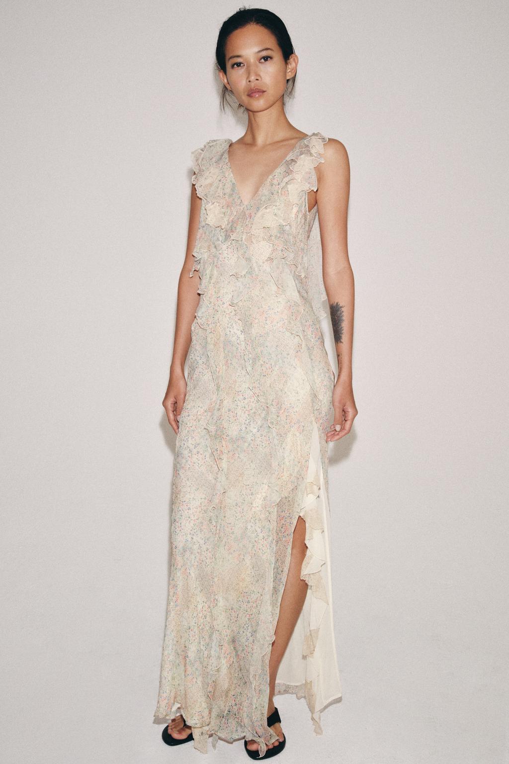 ПЛАТЬЕ ИЗ ТКАНИ С ЦВЕТОЧНЫМ ПРИНТОМ И ВОЛАНАМИ