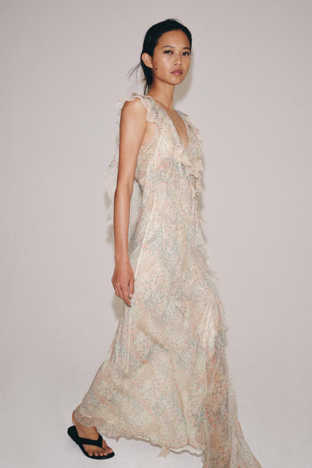 ПЛАТЬЕ ИЗ ТКАНИ С ЦВЕТОЧНЫМ ПРИНТОМ И ВОЛАНАМИ