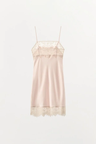 Атласное платье-комбинация с кружевом- Заказать в России