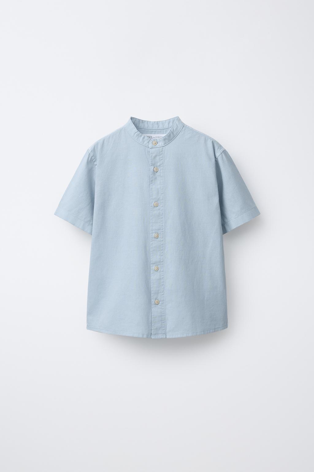 РУБАШКА С ВОРОТНИКОМ-СТОЙКОЙ ИЗ ХЛОПКА И ЛЬНА