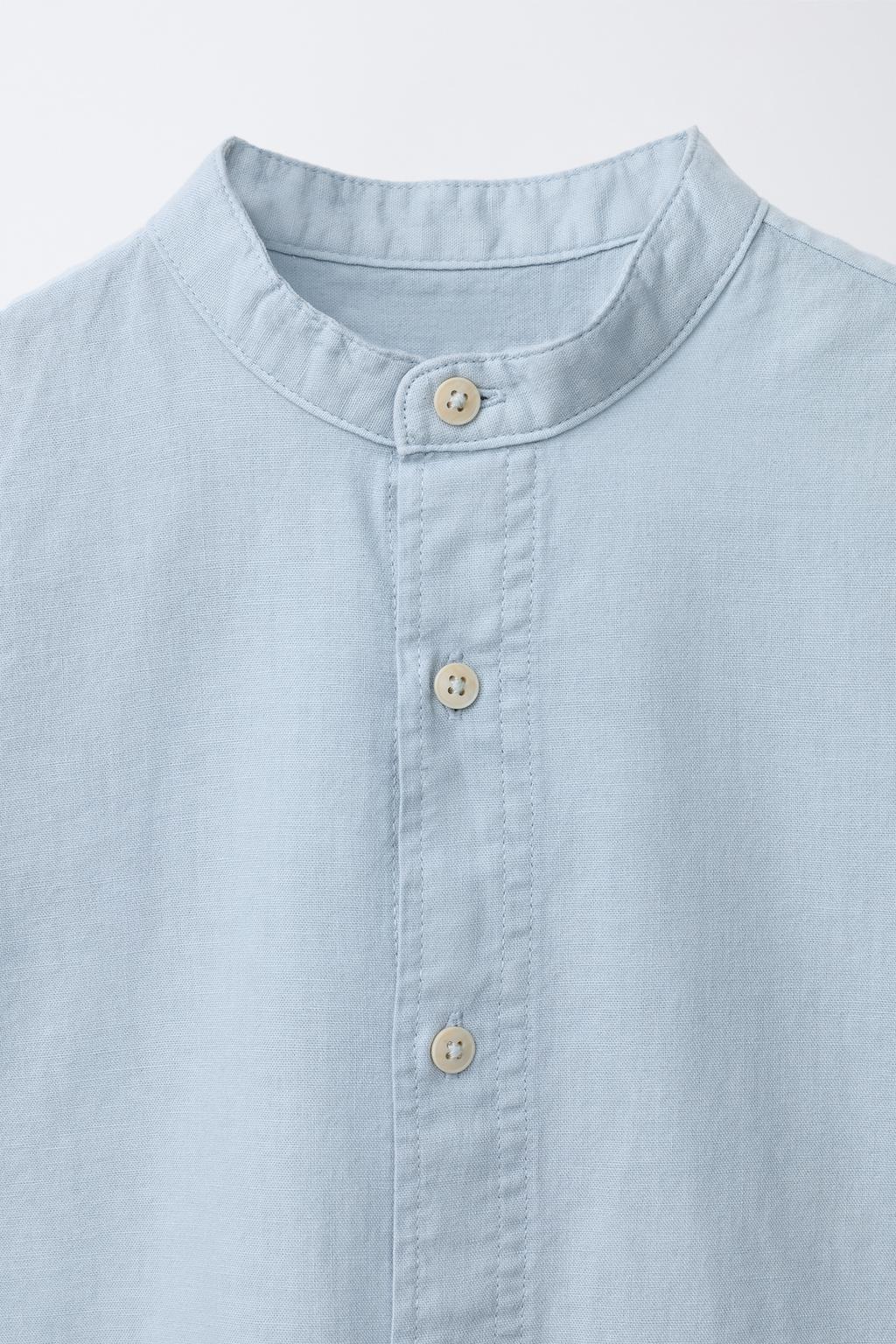 РУБАШКА С ВОРОТНИКОМ-СТОЙКОЙ ИЗ ХЛОПКА И ЛЬНА