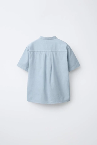 Рубашка с воротником-стойкой из хлопка и льна- Заказать в России