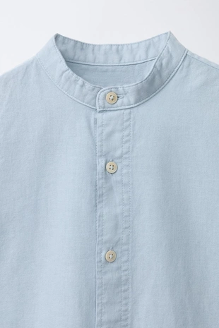 Рубашка с воротником-стойкой из хлопка и льна- Заказать в России