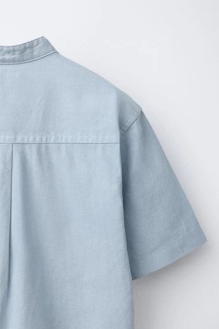 Рубашка с воротником-стойкой из хлопка и льна- Заказать в России