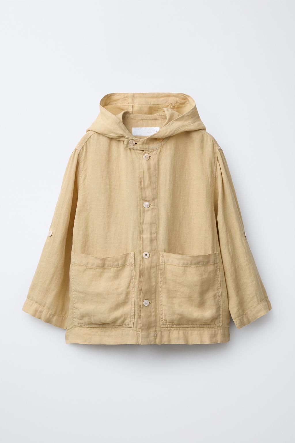 КУРТКА-РУБАШКА ИЗ 100% ЛЬНА С КАПЮШОНОМ