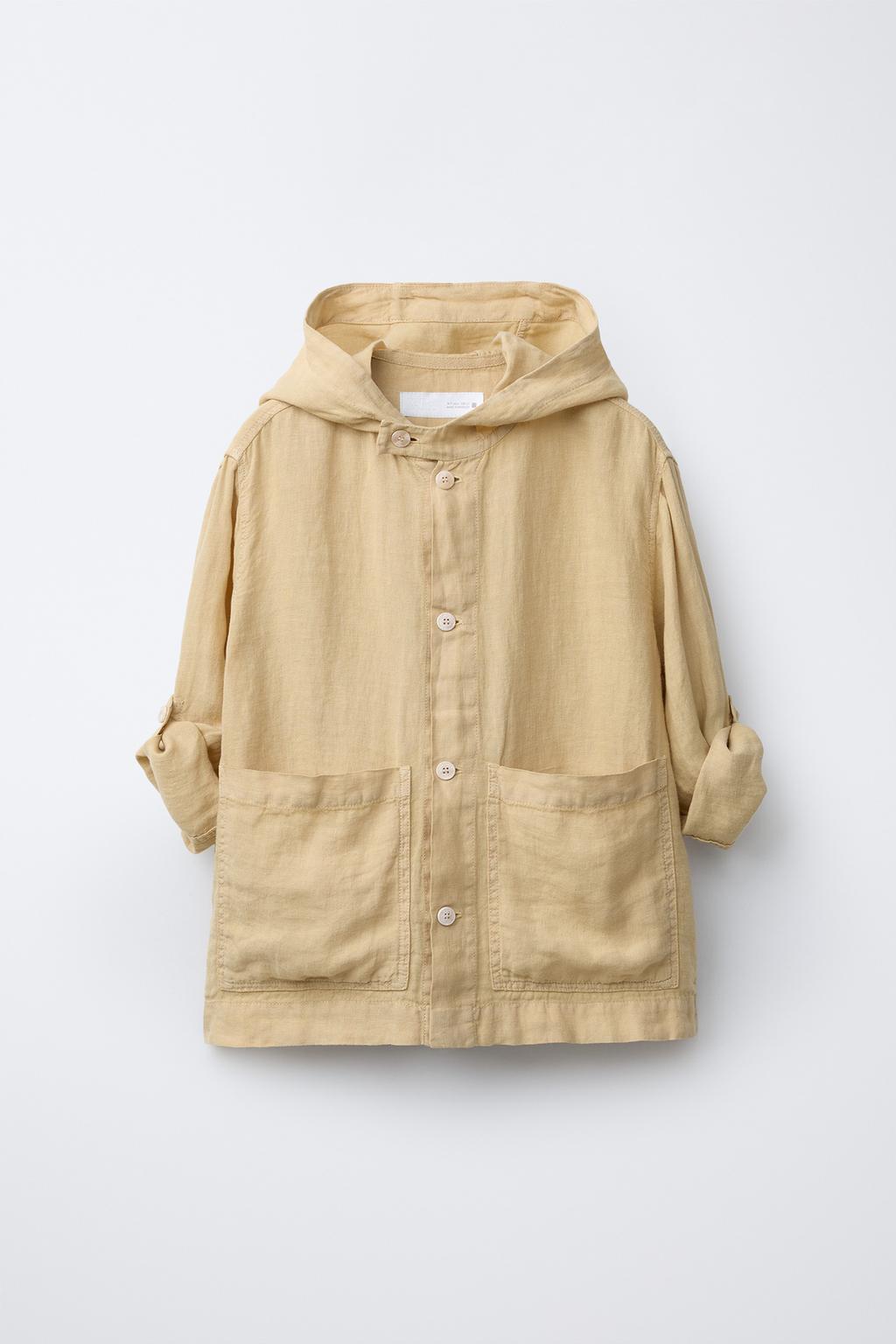 КУРТКА-РУБАШКА ИЗ 100% ЛЬНА С КАПЮШОНОМ