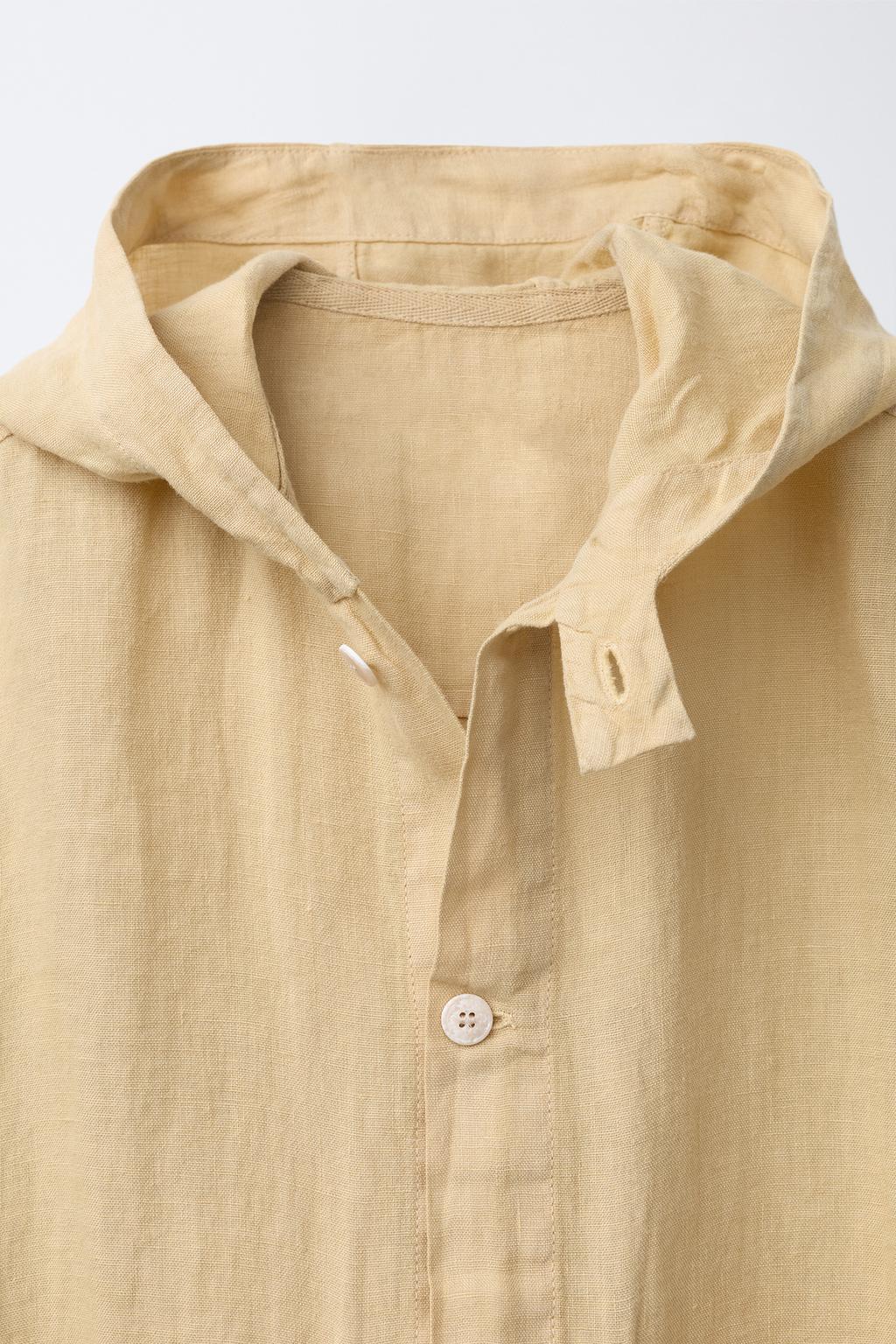 КУРТКА-РУБАШКА ИЗ 100% ЛЬНА С КАПЮШОНОМ