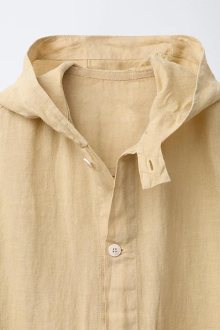 Куртка-рубашка из 100% льна с капюшоном- Заказать в России