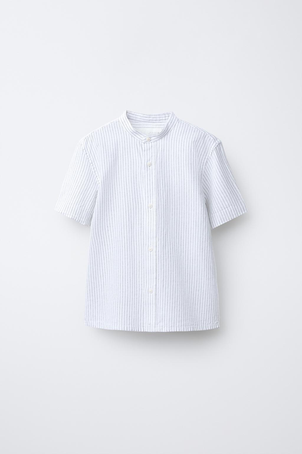 РУБАШКА С ВОРОТНИКОМ-СТОЙКОЙ ИЗ ХЛОПКА И ЛЬНА В ПОЛОСКУ