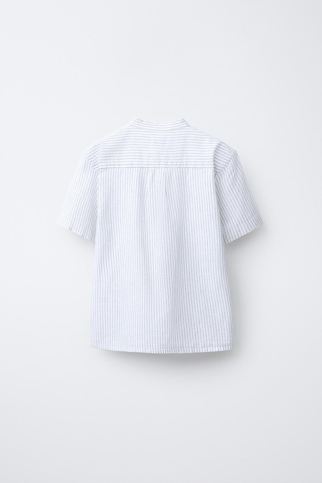 РУБАШКА С ВОРОТНИКОМ-СТОЙКОЙ ИЗ ХЛОПКА И ЛЬНА В ПОЛОСКУ