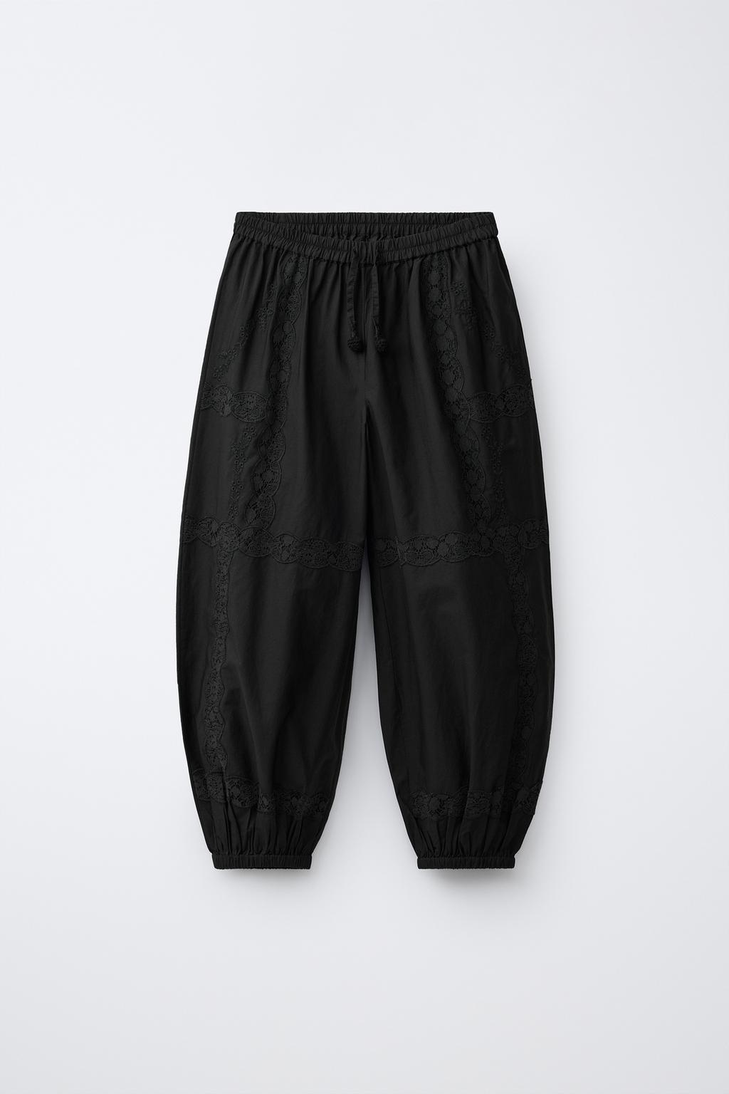 БРЮКИ-БОМБЕРЫ С КРУЖЕВНОЙ ВЫШИВКОЙ