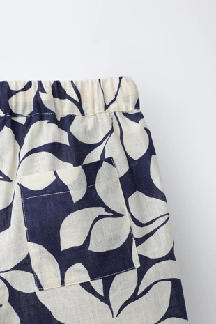 Шорты-бермуды с цветочным принтом из смеси хлопка и льна- Заказать в России