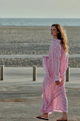 Рубашка оверсайз из льна в полоску- Заказать в России