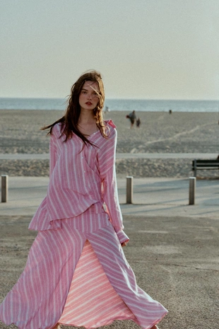 Рубашка оверсайз из льна в полоску- Заказать в России