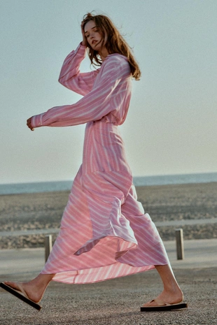 Рубашка оверсайз из льна в полоску- Заказать в России