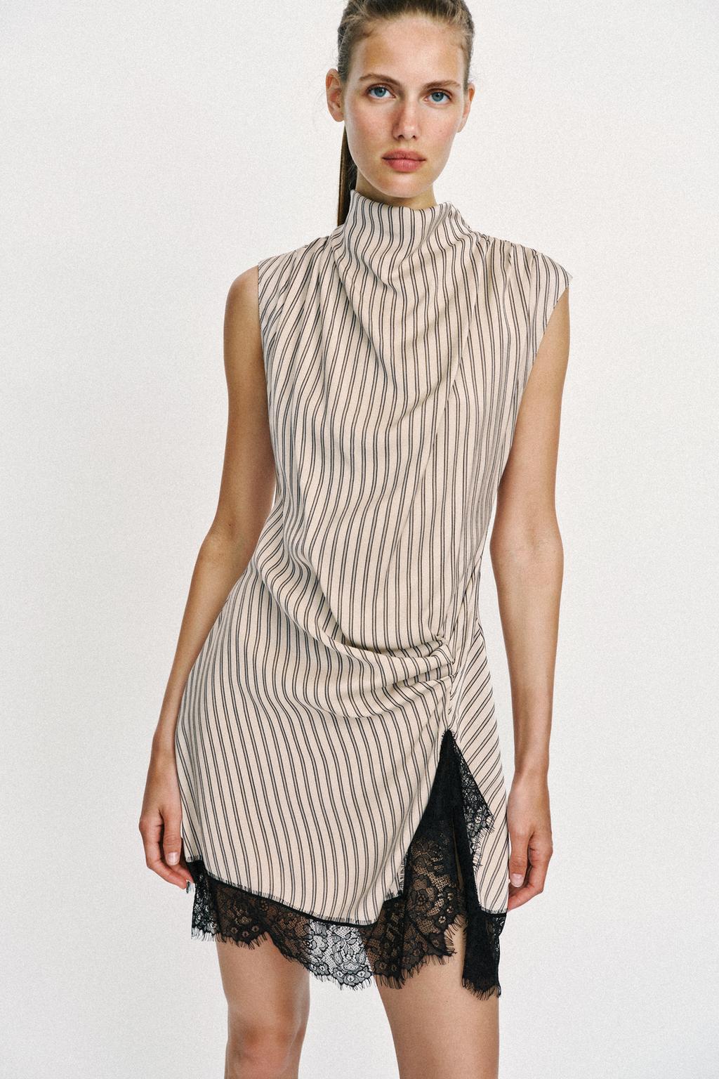 МИНИ-ПЛАТЬЕ В ПОЛОСКУ С КРУЖЕВОМ