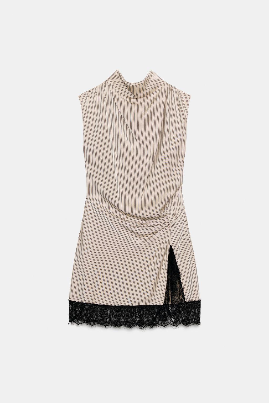 МИНИ-ПЛАТЬЕ В ПОЛОСКУ С КРУЖЕВОМ