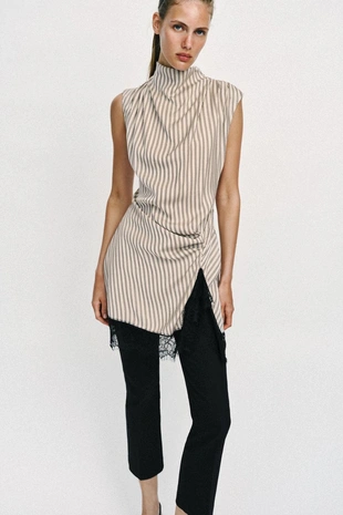 Мини-платье в полоску с кружевом- Заказать в России