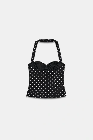 Топ с горловиной халтер и круглым вырезом в горошек- Заказать в России