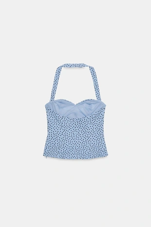 Топ с горловиной халтер и круглым вырезом в горошек- Заказать в России