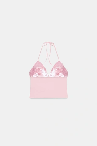 Топ с горловиной халтер и пайетками- Заказать в России