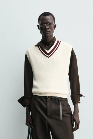 Вязаный жилет в рубчик- Заказать в России