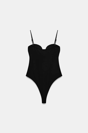 Боди с вырезом сердечком и бретелями- Заказать в России