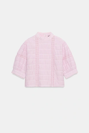 Рубашка с кружевом и рукавами-буффами- Заказать в России