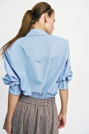 Рубашка из поплина в полоску с подплечниками- Заказать в России