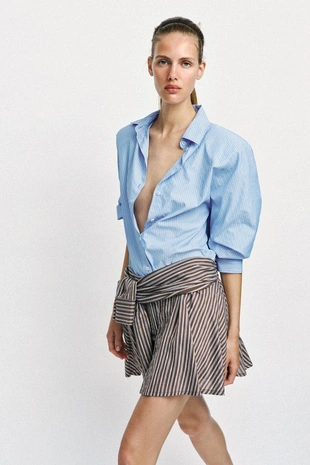 Рубашка из поплина в полоску с подплечниками- Заказать в России