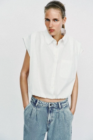 Укороченная рубашка с рукавами-буффами