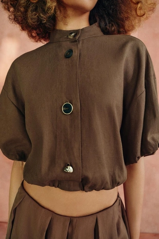 Рубашка-шар из смесового льна- Заказать в России