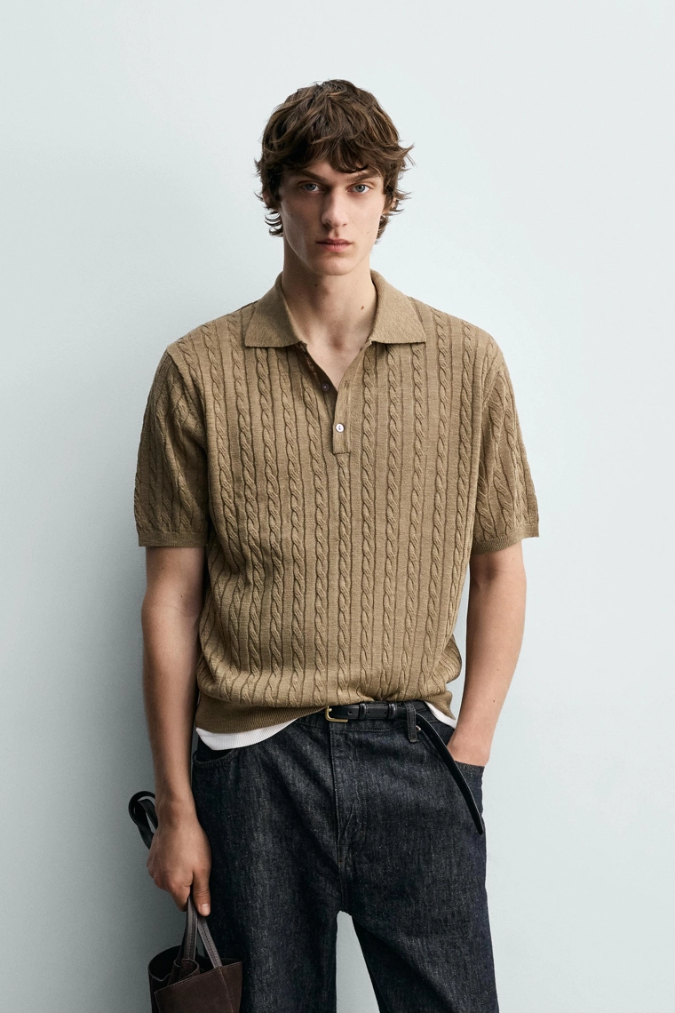 Поло с каблучной вязкой и текстурой
