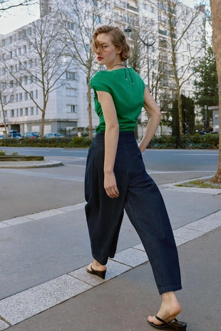 Джинсы-кюлоты Z1975 с высокой посадкой и защипами- Заказать в России