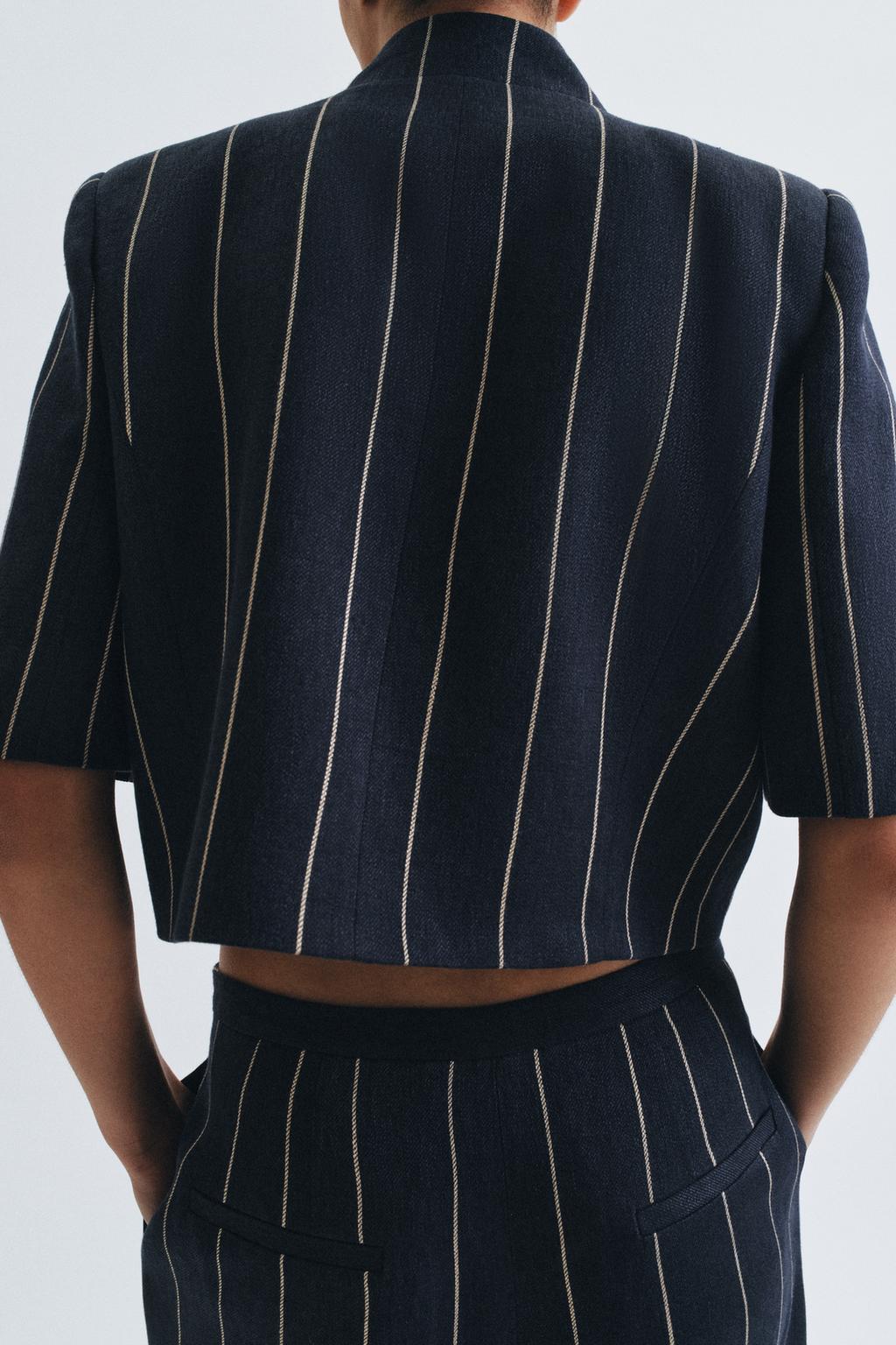 УКОРОЧЕННАЯ КУРТКА В ПОЛОСКУ ИЗ ЛЬНА — ZW COLLECTION