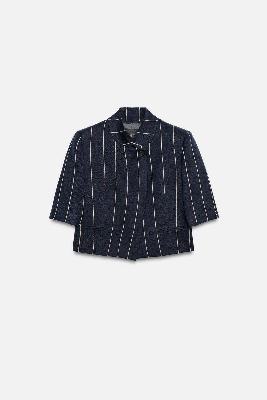 УКОРОЧЕННАЯ КУРТКА В ПОЛОСКУ ИЗ ЛЬНА — ZW COLLECTION