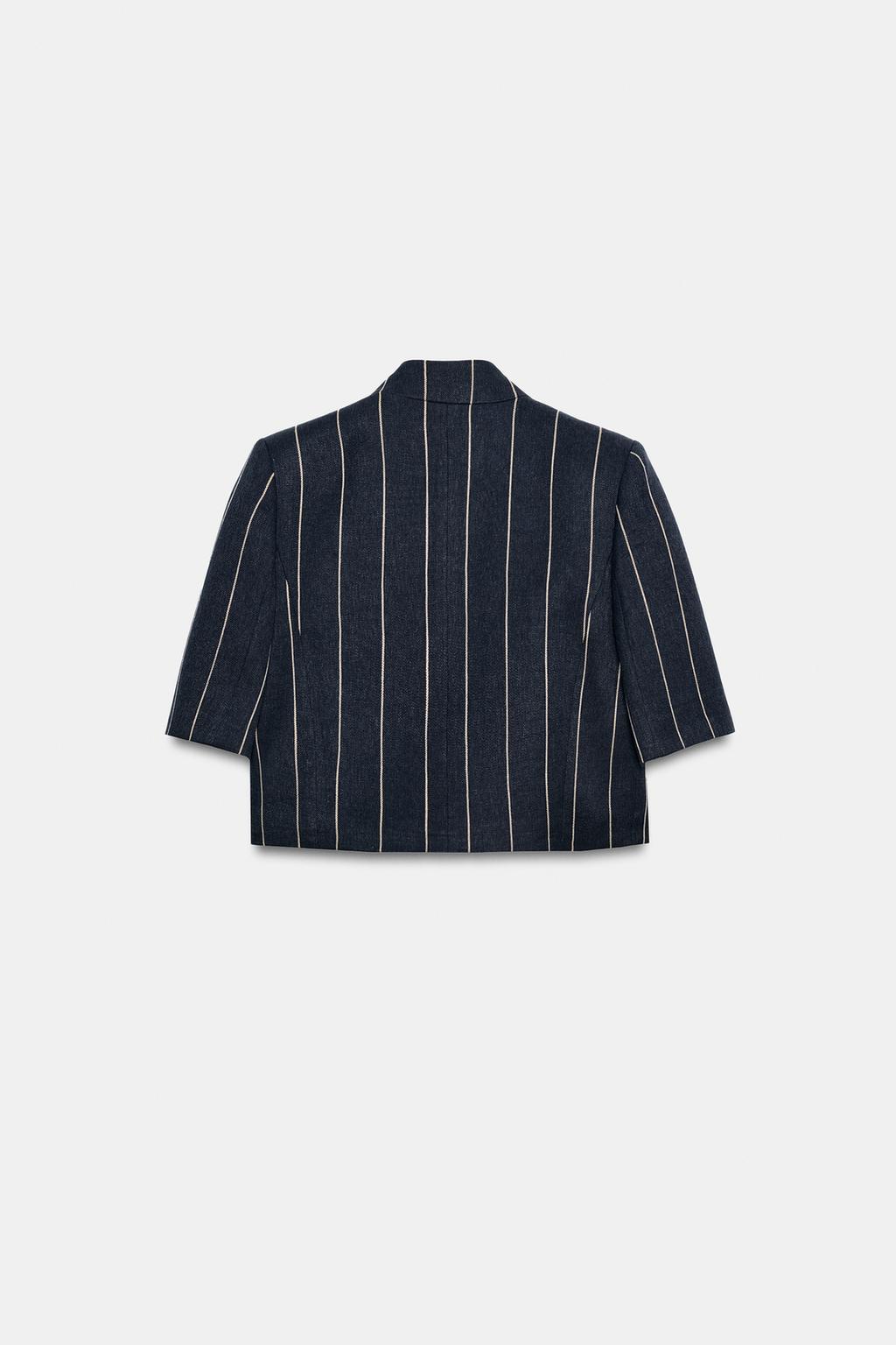 УКОРОЧЕННАЯ КУРТКА В ПОЛОСКУ ИЗ ЛЬНА — ZW COLLECTION