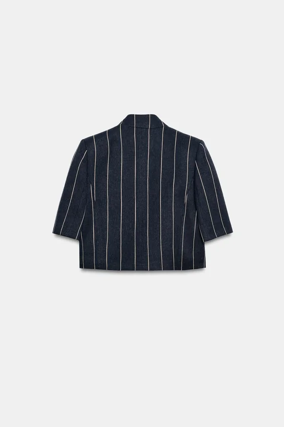УКОРОЧЕННАЯ КУРТКА В ПОЛОСКУ ИЗ ЛЬНА — коллекция Zara «ZW»