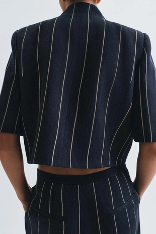 Укороченная куртка в полоску из льна — Zw Collection- Заказать в России