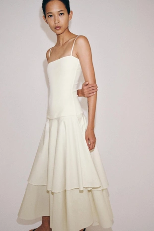 Комбинированное платье с воланами- Заказать в России