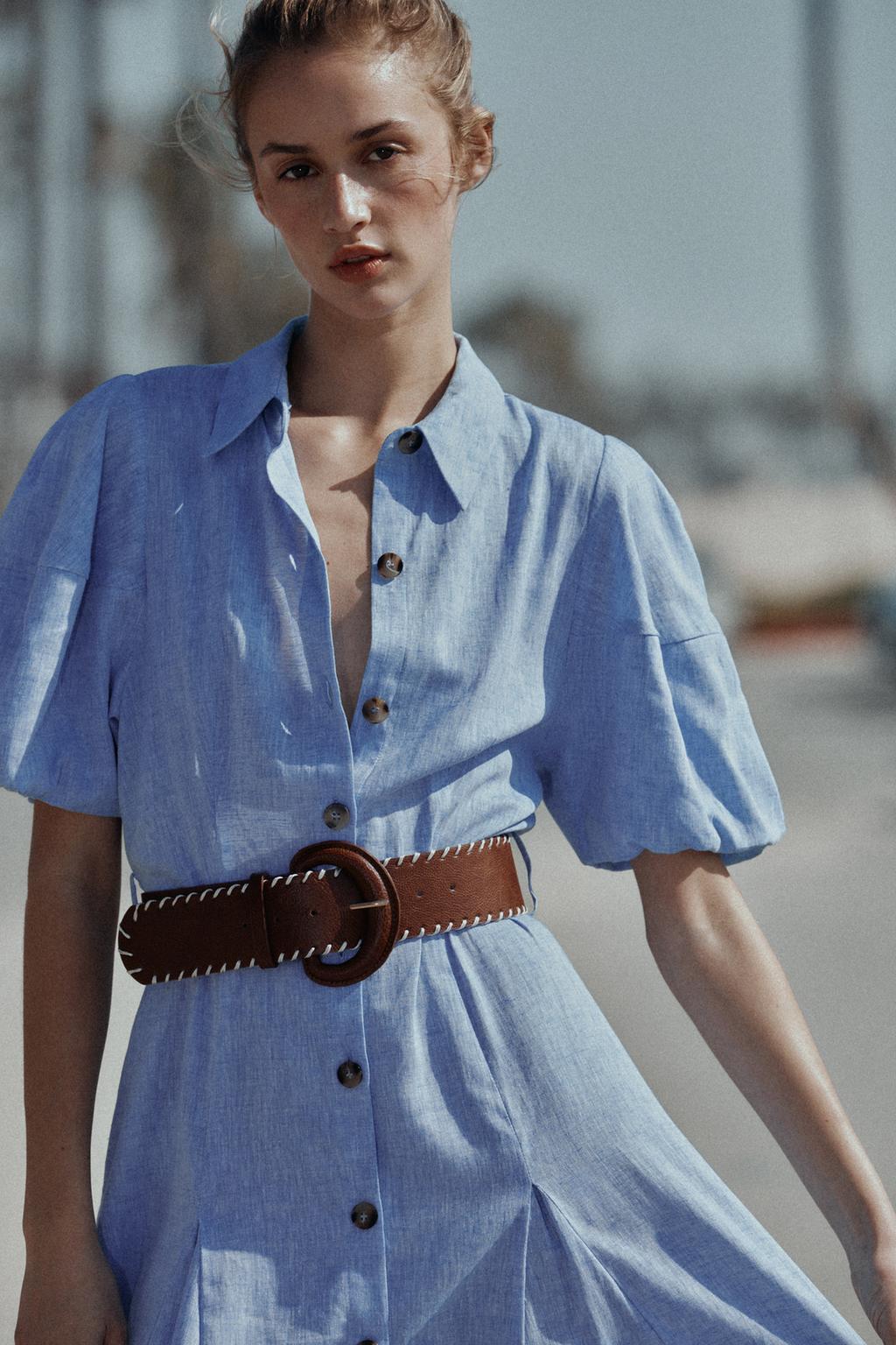 ПЛАТЬЕ МИДИ ИЗ ЛЬНА С ПОЯСОМ