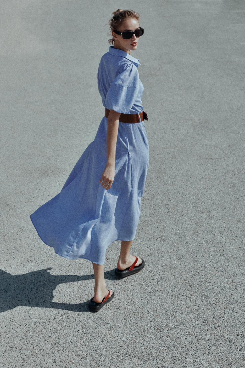 ПЛАТЬЕ МИДИ ИЗ ЛЬНА С ПОЯСОМ