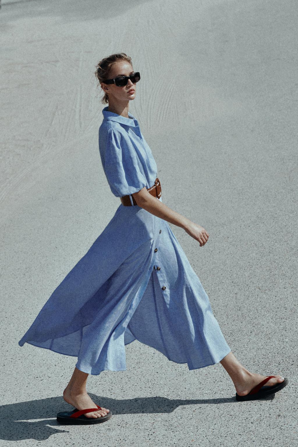 ПЛАТЬЕ МИДИ ИЗ ЛЬНА С ПОЯСОМ