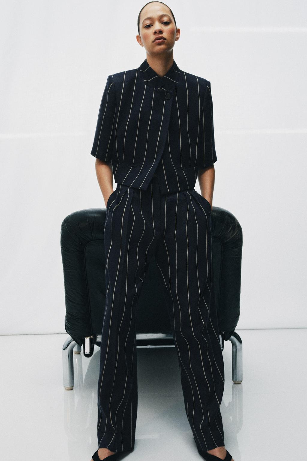 БРЮКИ В ПОЛОСКУ ИЗ СМЕСОВОГО ЛЬНА — ZW COLLECTION