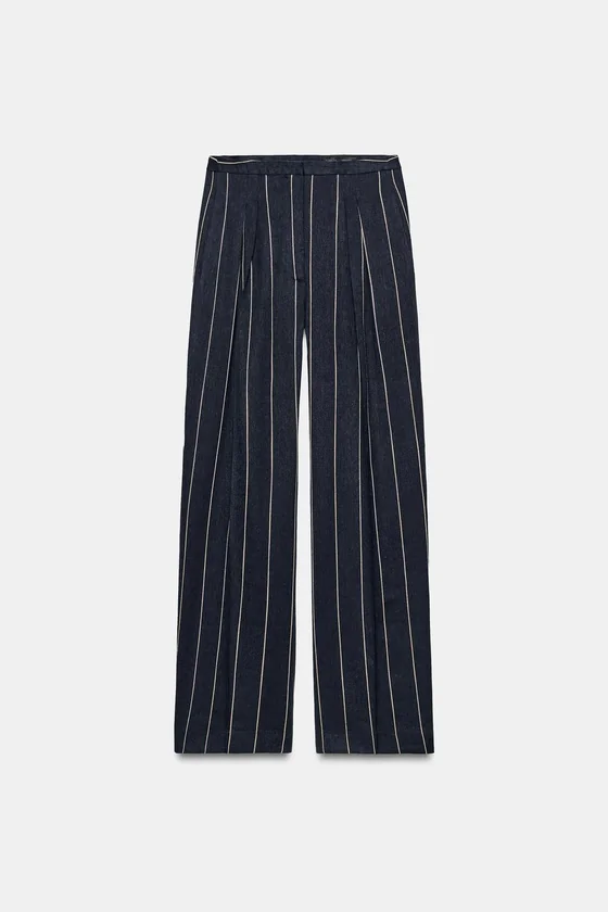 БРЮКИ В ПОЛОСКУ ИЗ СМЕСОВОГО ЛЬНА — коллекция Zara «ZW»