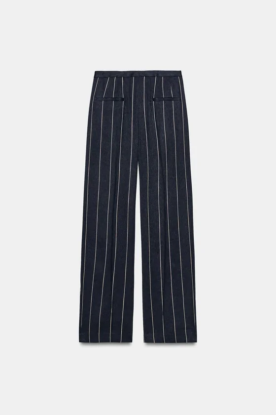 БРЮКИ В ПОЛОСКУ ИЗ СМЕСОВОГО ЛЬНА — коллекция Zara «ZW»
