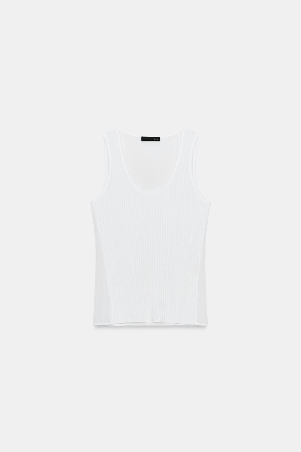 КОМБИНИРОВАННЫЙ ПОЛУПРОЗРАЧНЫЙ ТРИКОТАЖНЫЙ ТОП