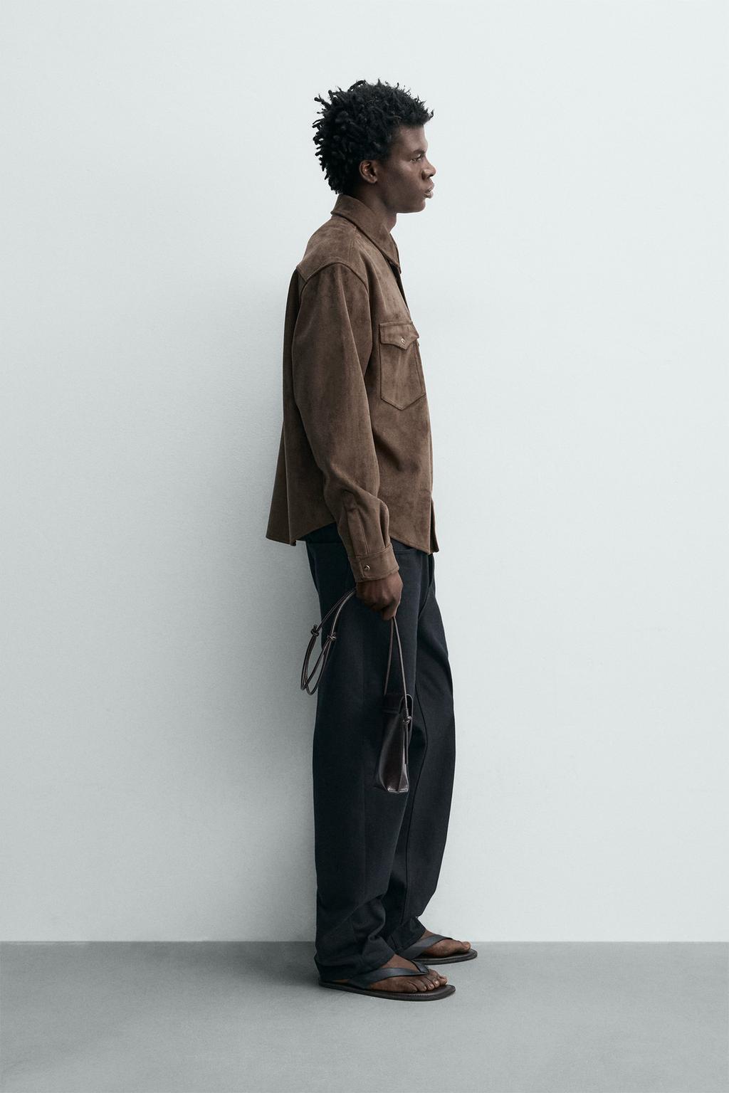 КУРТКА-РУБАШКА КЛАССИЧЕСКОГО КРОЯ ИЗ ИСКУССТВЕННОЙ ЗАМШИ