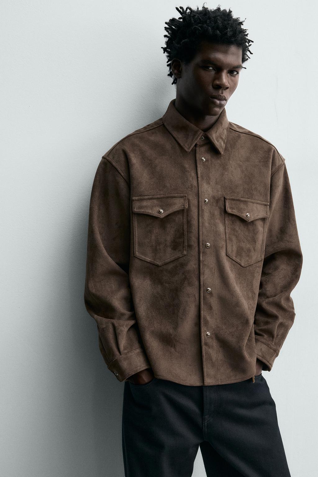 КУРТКА-РУБАШКА КЛАССИЧЕСКОГО КРОЯ ИЗ ИСКУССТВЕННОЙ ЗАМШИ