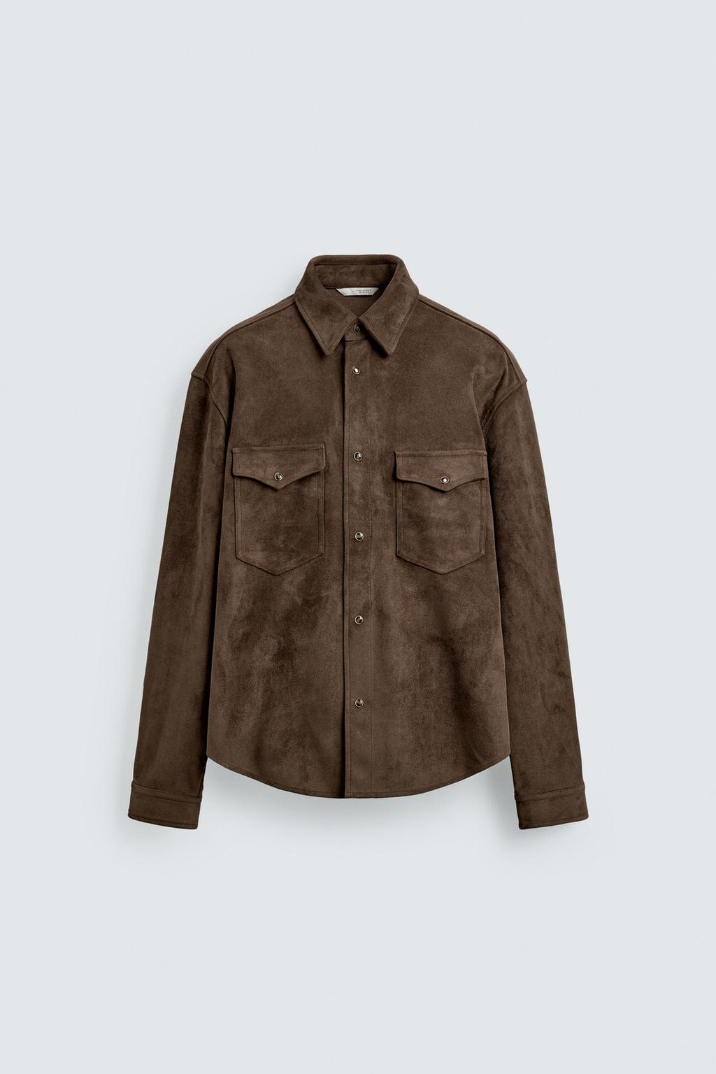 КУРТКА-РУБАШКА КЛАССИЧЕСКОГО КРОЯ ИЗ ИСКУССТВЕННОЙ ЗАМШИ